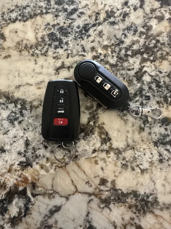 Proximity key fobs on granite countertop